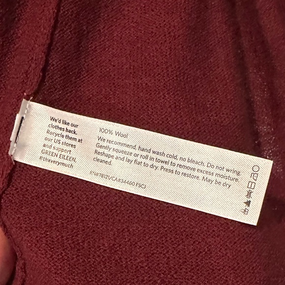 EILEEN FISHER wine/burgundy 100%washable wool crepe jersey shaped cardigan M-NWT - Picture 9 of 13